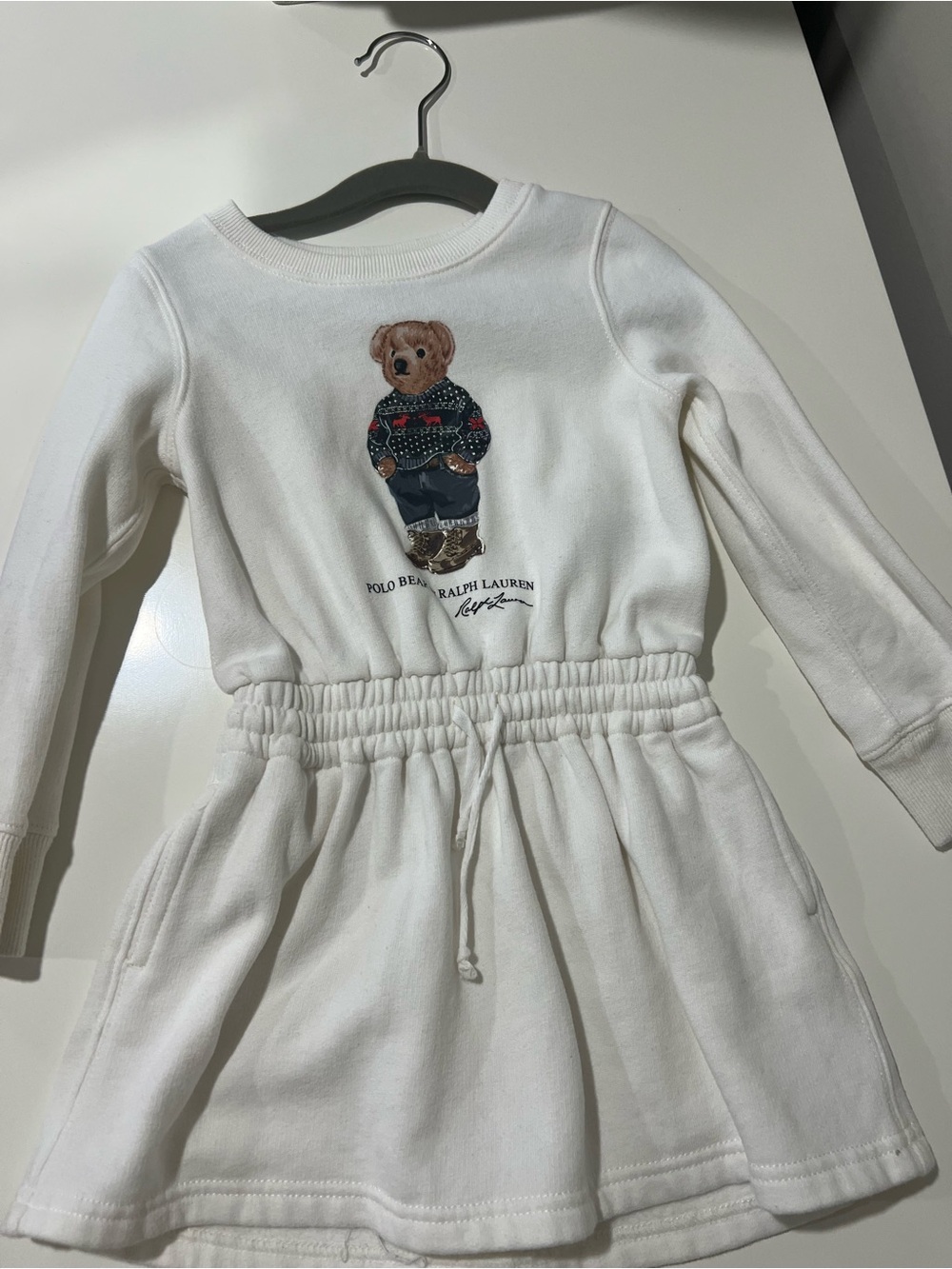 Ralph Lauren White Polo Bear Sweatshirt Dress for Girls 3T
